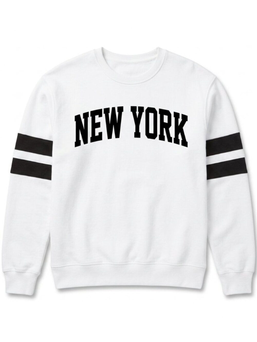 Men's New York Crewneck White Black Varsity Stripe Graphic Sweatshirt S-XL